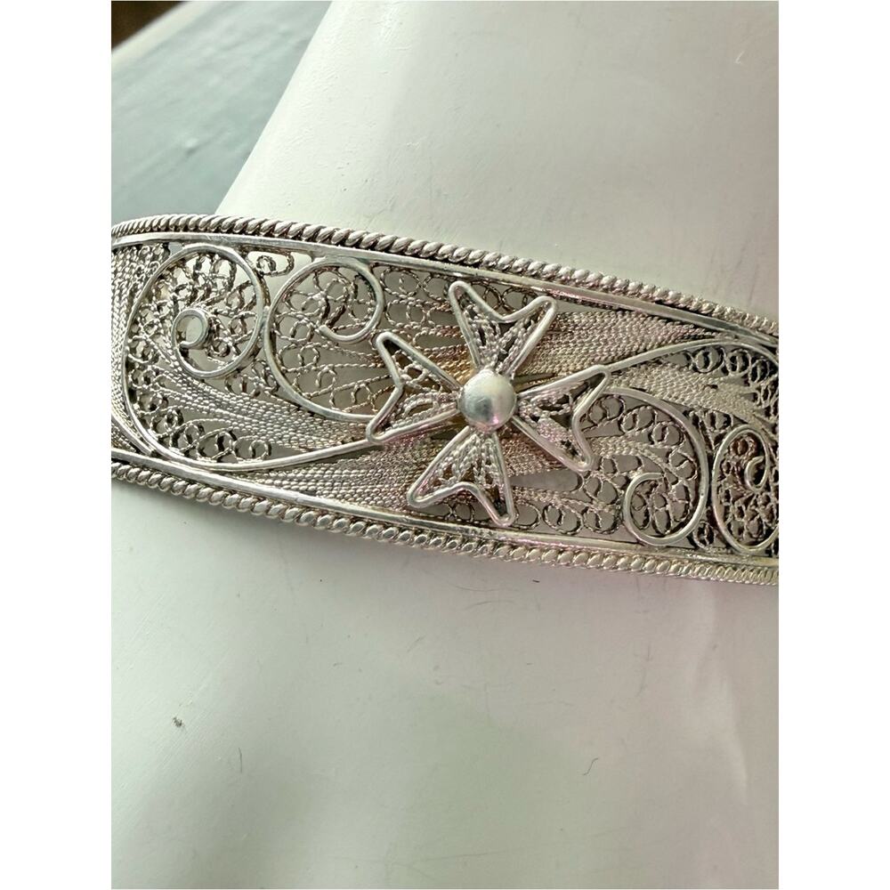 925 Sterling Silver Cuff Maltese cross filigree cuff bracelet - Picture 3 of 13